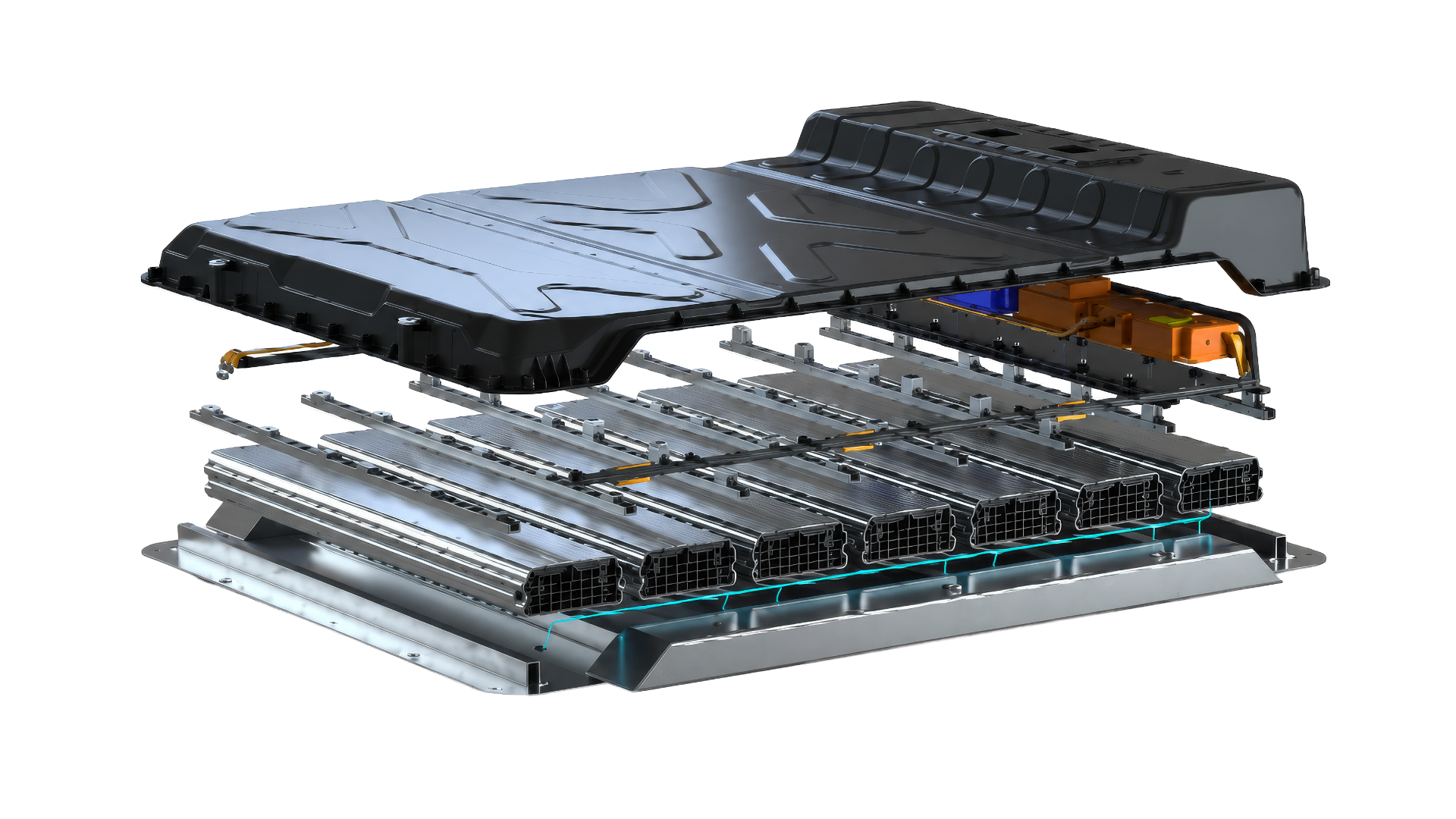 Exploded view of the electric-vehicle battery pack